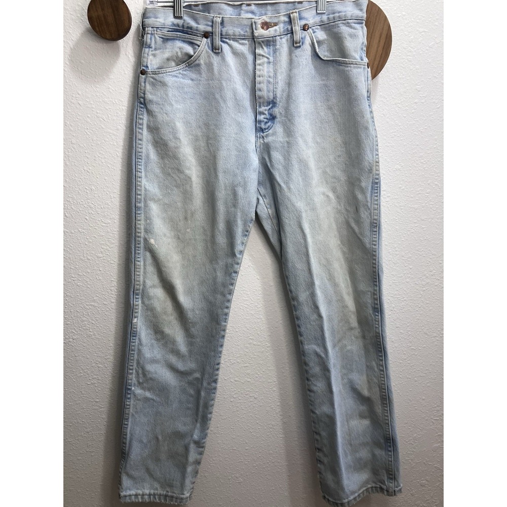 Wrangler Jeans 31x29 Light Wash Blue Cowboy Cut Straight Leg Cotton Rugged Denim